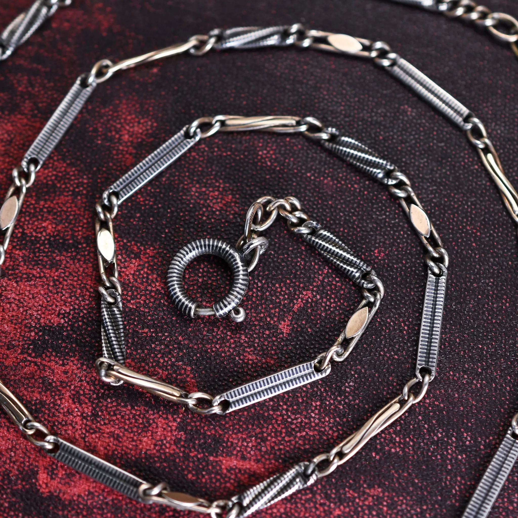 Victorian Niello Silver Chain, 26"
