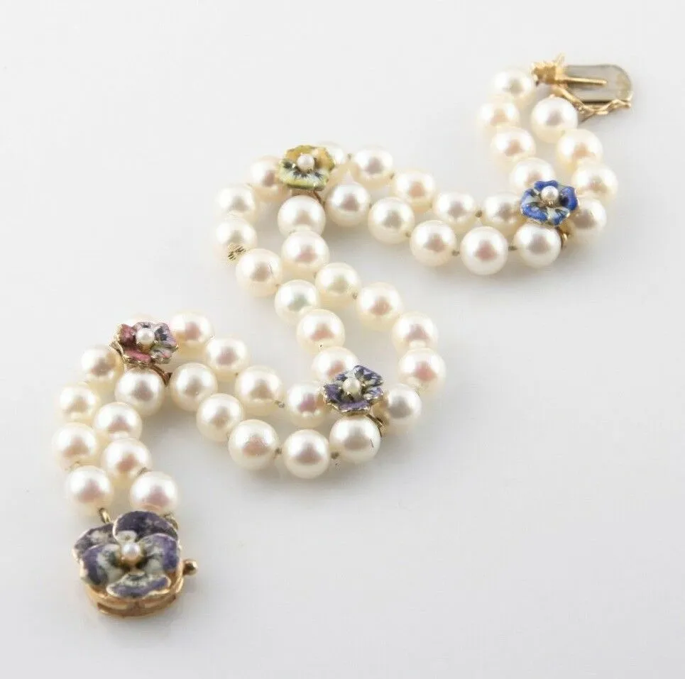 Vintage 14KT Yellow Gold Akoya Cultured Pearl Bracelet