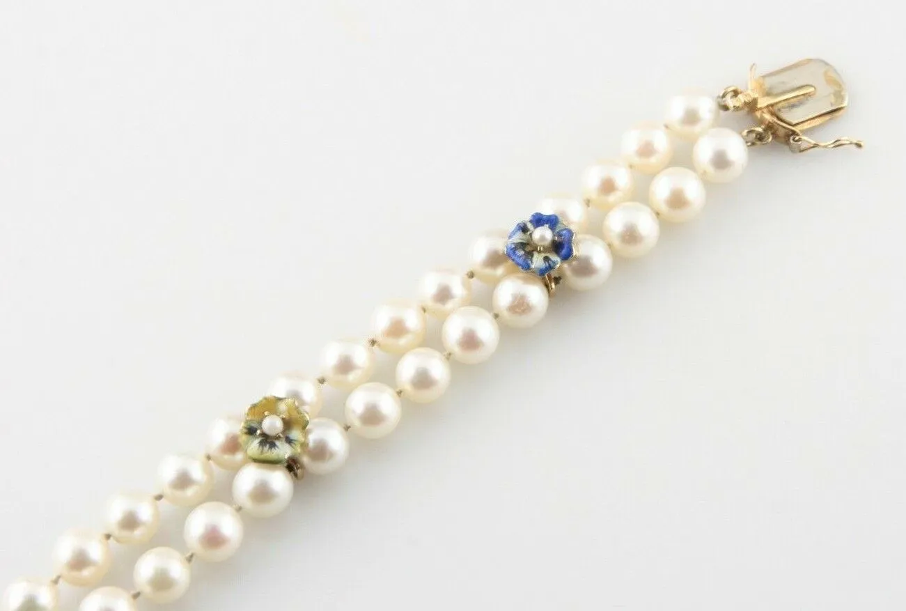 Vintage 14KT Yellow Gold Akoya Cultured Pearl Bracelet