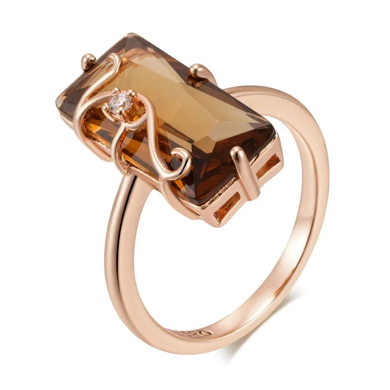 Vintage 585 Rose Gold Square Ring with Light Brown Natural Zircon