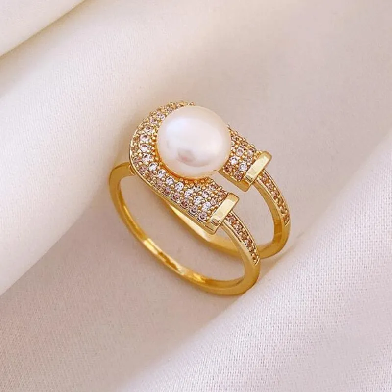 Vintage Baroque Pearl Ring Gold for Women Girls Party Jewelry