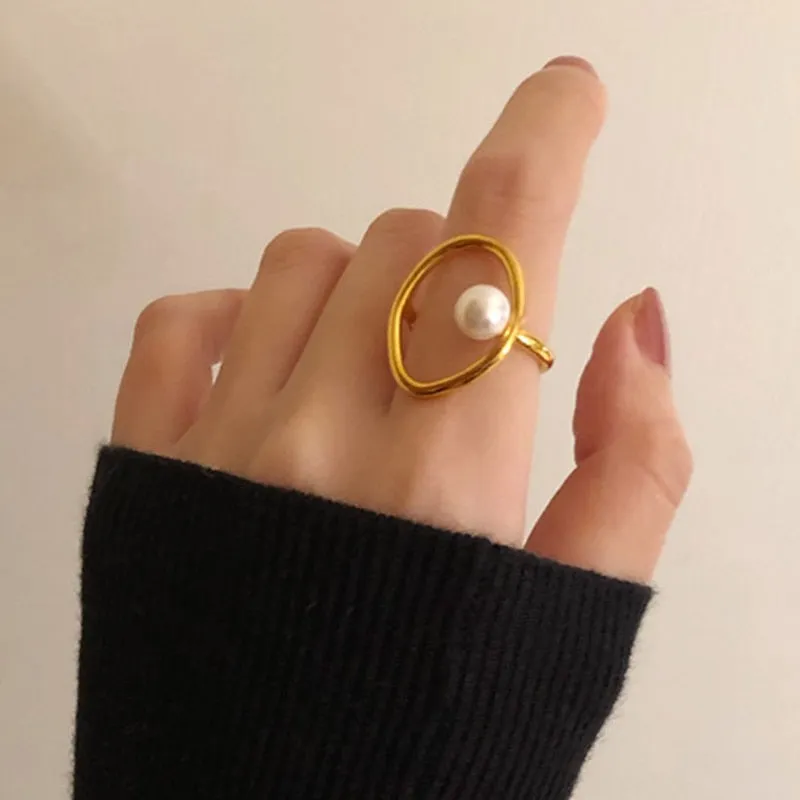 Vintage Baroque Pearl Ring Gold for Women Girls Party Jewelry