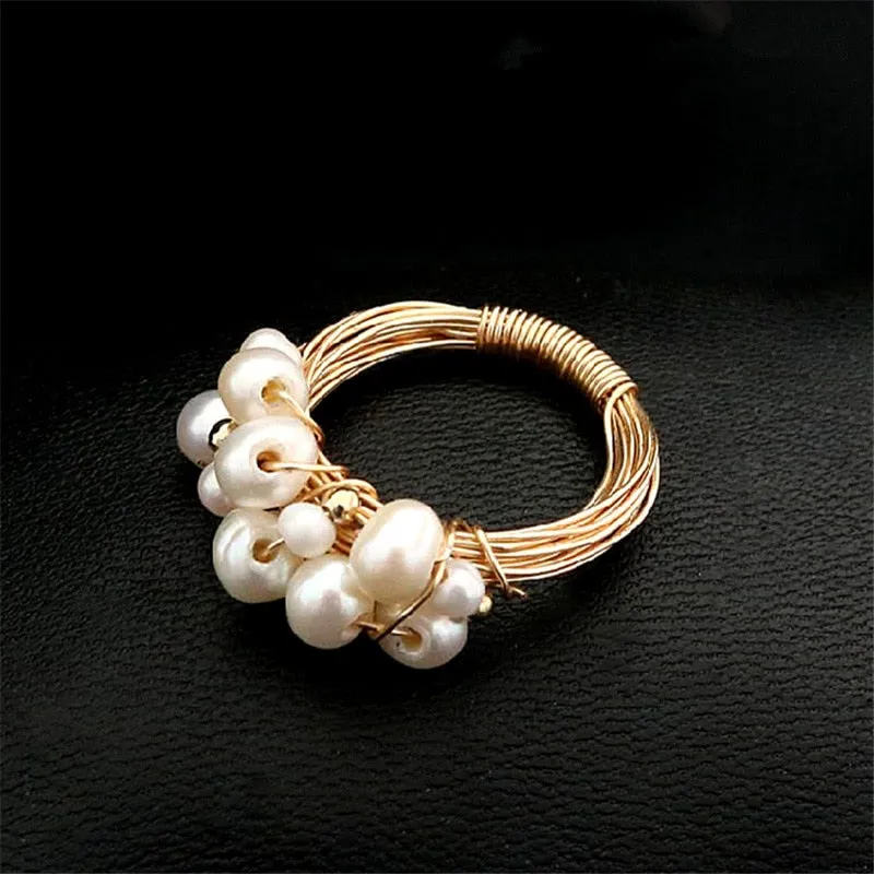 Vintage Baroque Pearl Ring Gold for Women Girls Party Jewelry
