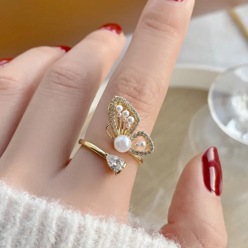 Vintage Baroque Pearl Ring Gold for Women Girls Party Jewelry