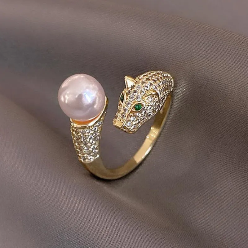 Vintage Baroque Pearl Ring Gold for Women Girls Party Jewelry