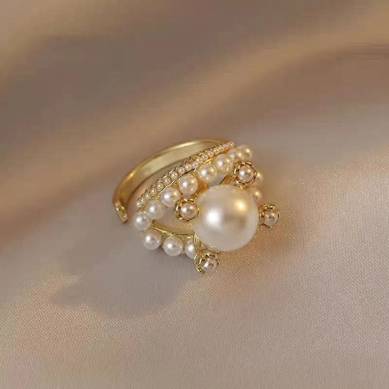 Vintage Baroque Pearl Ring Gold for Women Girls Party Jewelry