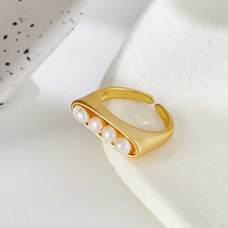 Vintage Baroque Pearl Ring Gold for Women Girls Party Jewelry