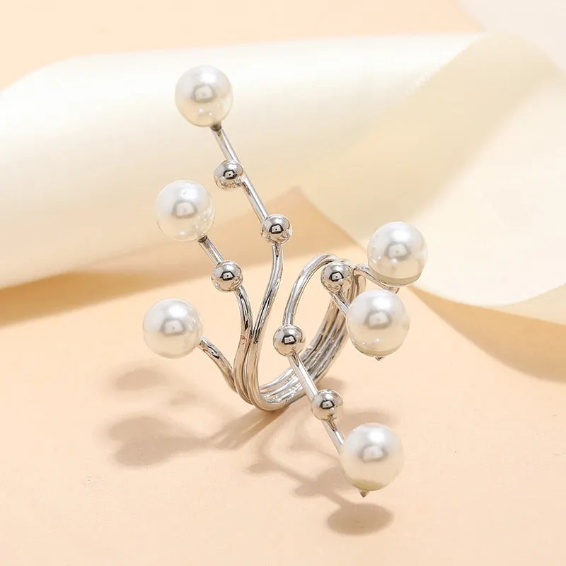 Vintage Baroque Pearl Ring Gold for Women Girls Party Jewelry
