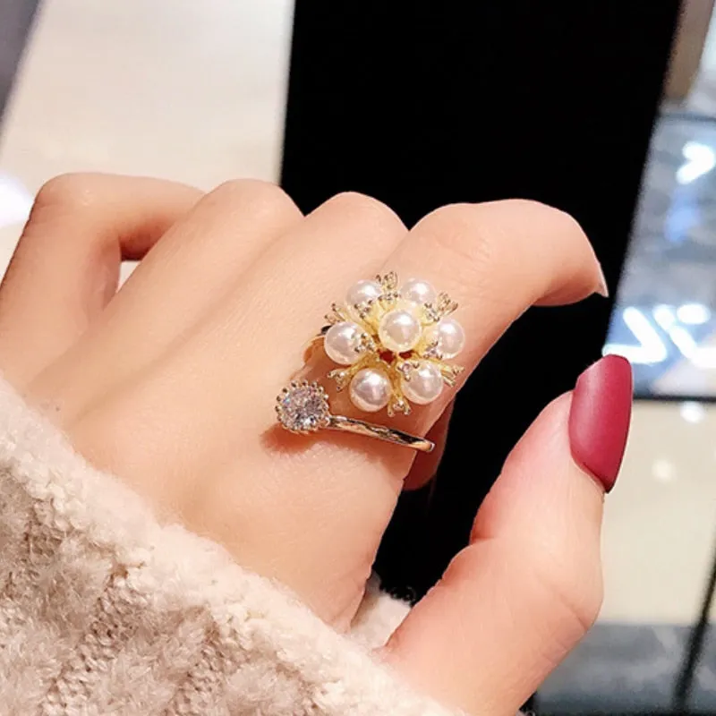 Vintage Baroque Pearl Ring Gold for Women Girls Party Jewelry