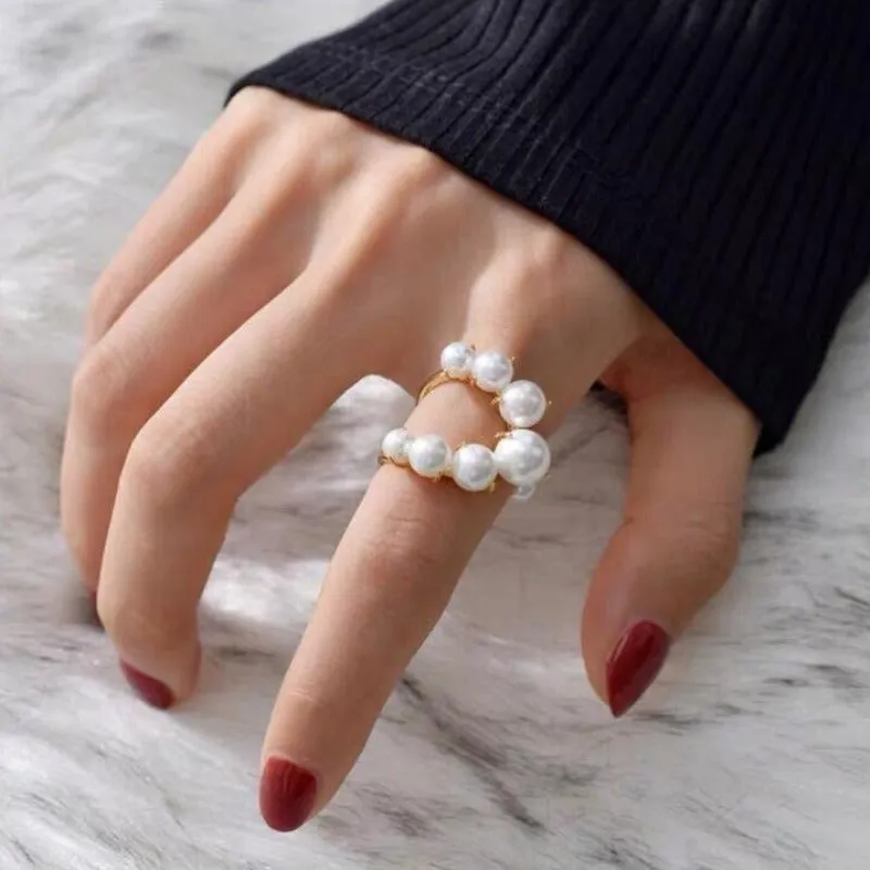 Vintage Baroque Pearl Ring Gold for Women Girls Party Jewelry
