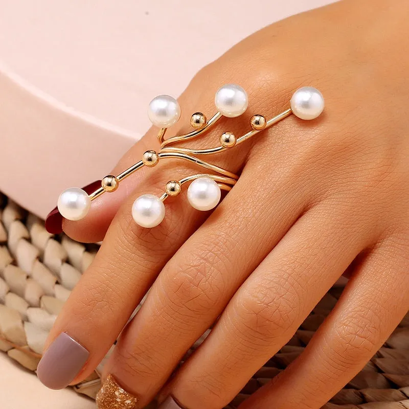 Vintage Baroque Pearl Ring Gold for Women Girls Party Jewelry