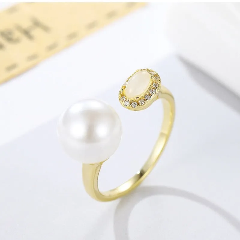 Vintage Baroque Pearl Ring Gold for Women Girls Party Jewelry