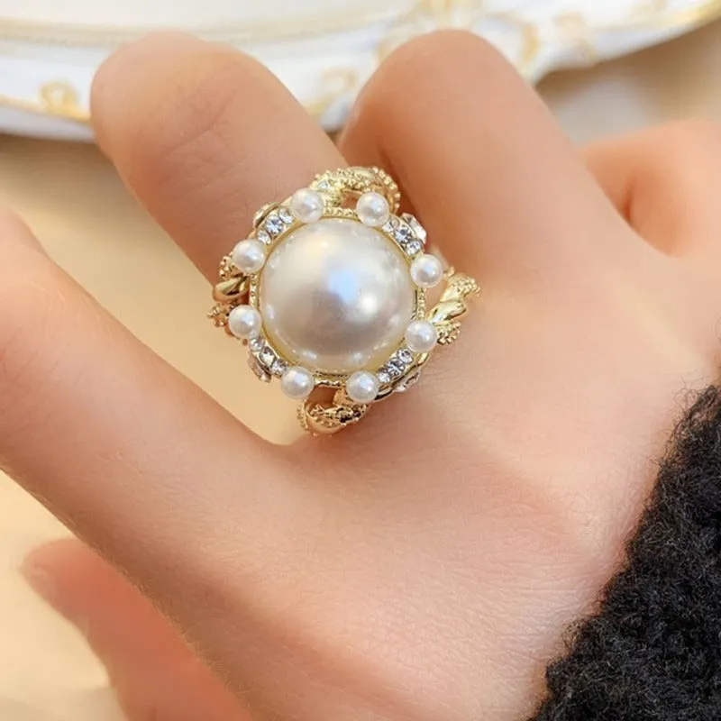 Vintage Baroque Pearl Ring Gold for Women Girls Party Jewelry