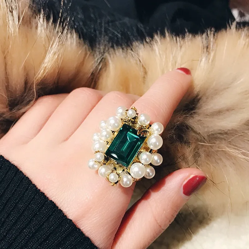 Vintage Baroque Pearl Ring Gold for Women Girls Party Jewelry