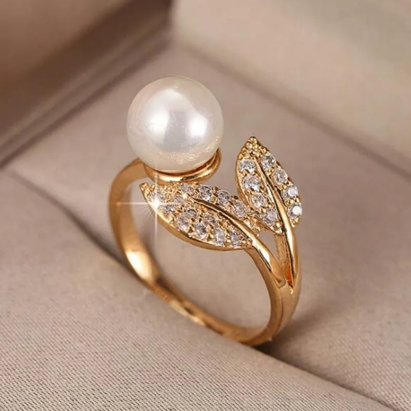 Vintage Baroque Pearl Ring Gold for Women Girls Party Jewelry
