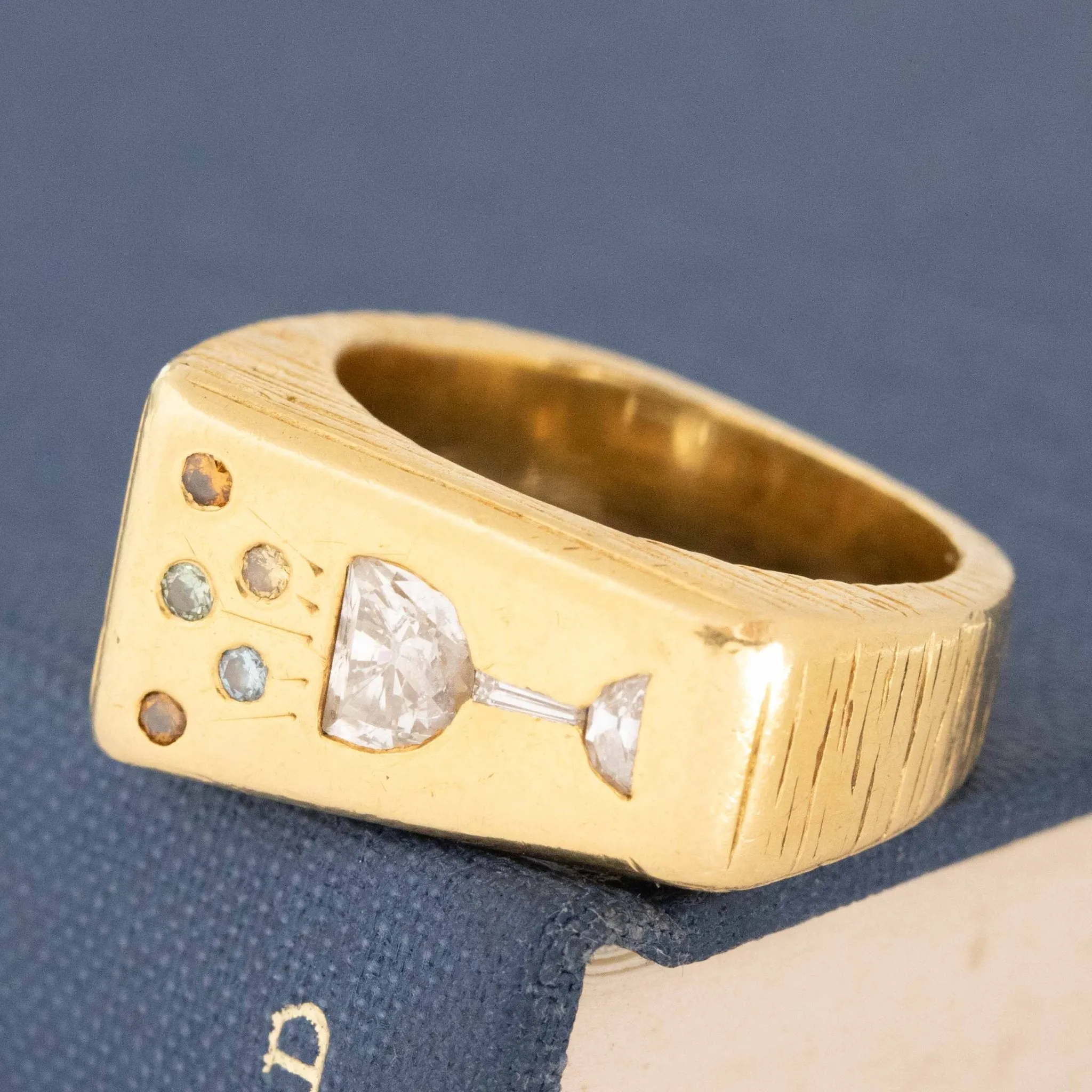Vintage Champagne Motif Diamond Signet Ring