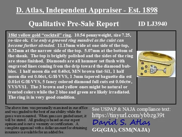 Vintage Champagne Motif Diamond Signet Ring