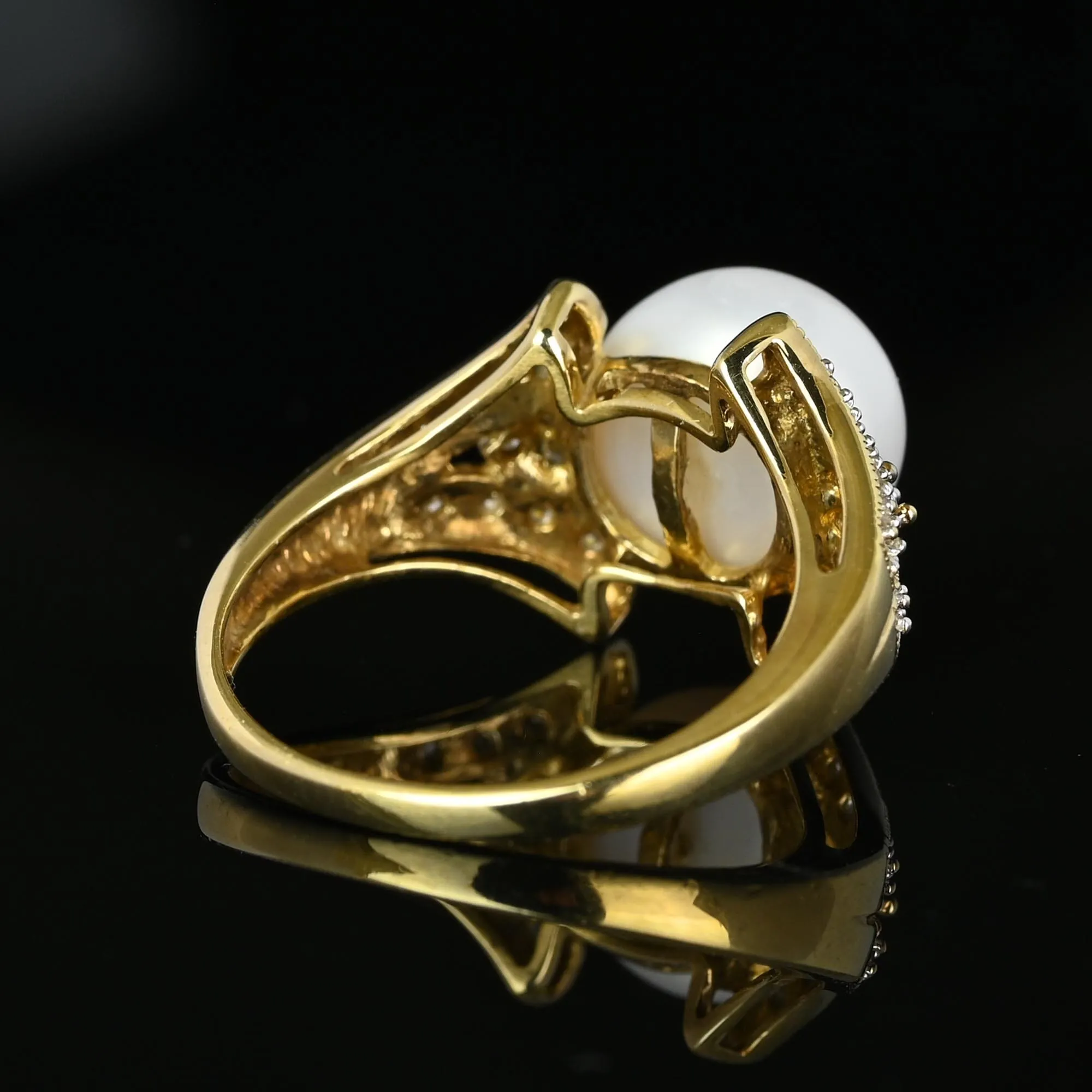 Vintage Large Pearl Diamond Cluster Cocktail Ring in Gold