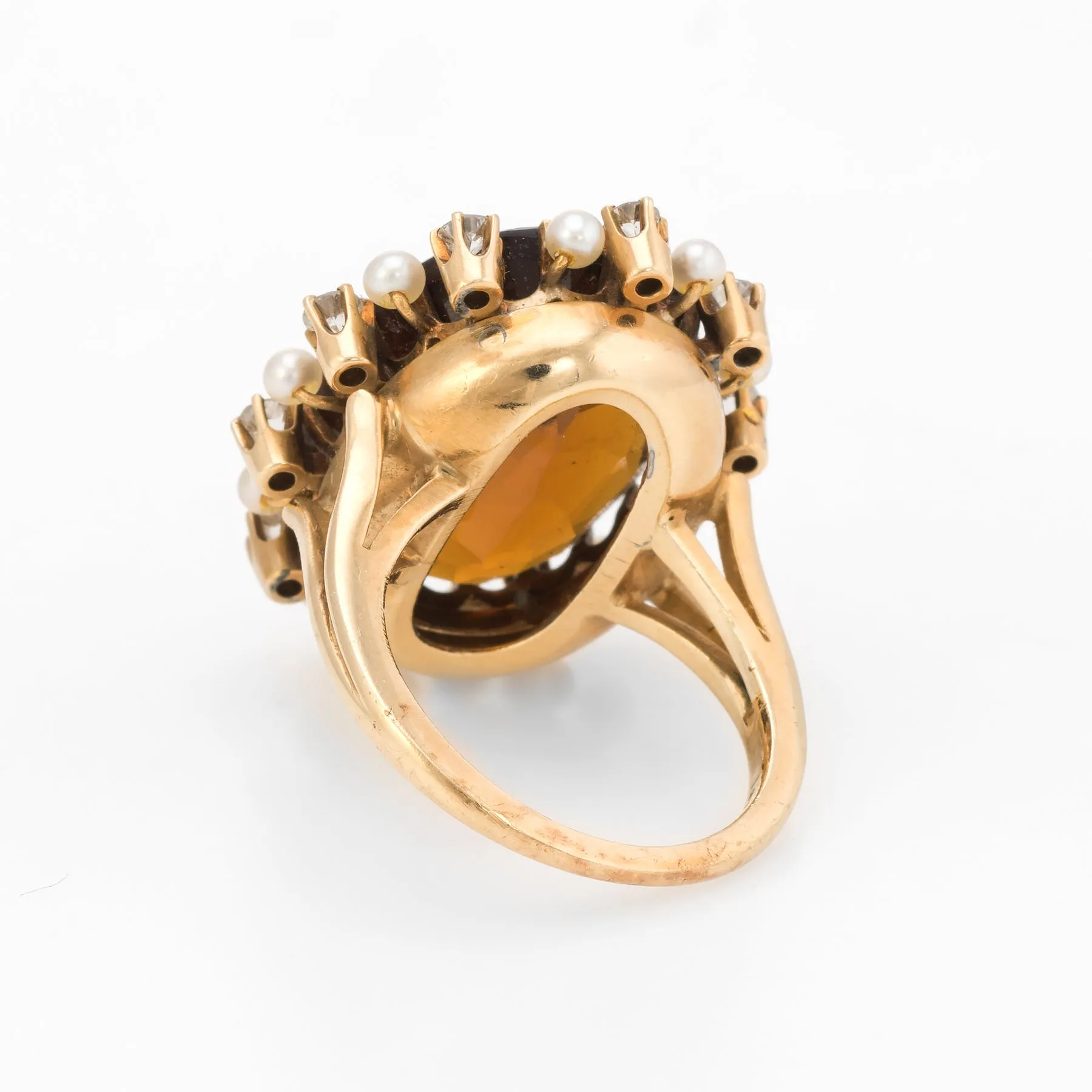 Vintage Madeira Citrine Mine Diamond Pearl Cocktail Ring 14k Gold Estate Fine