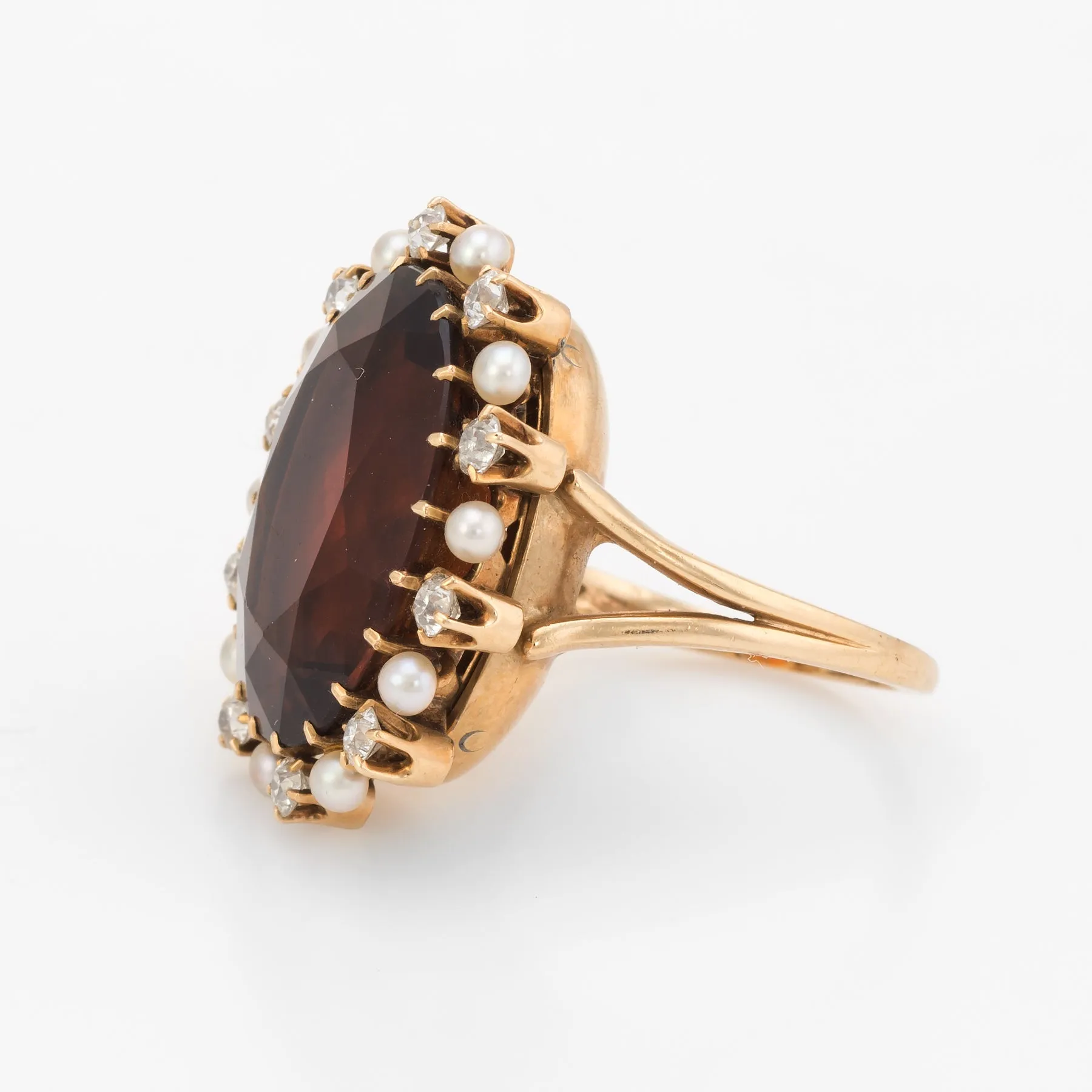 Vintage Madeira Citrine Mine Diamond Pearl Cocktail Ring 14k Gold Estate Fine