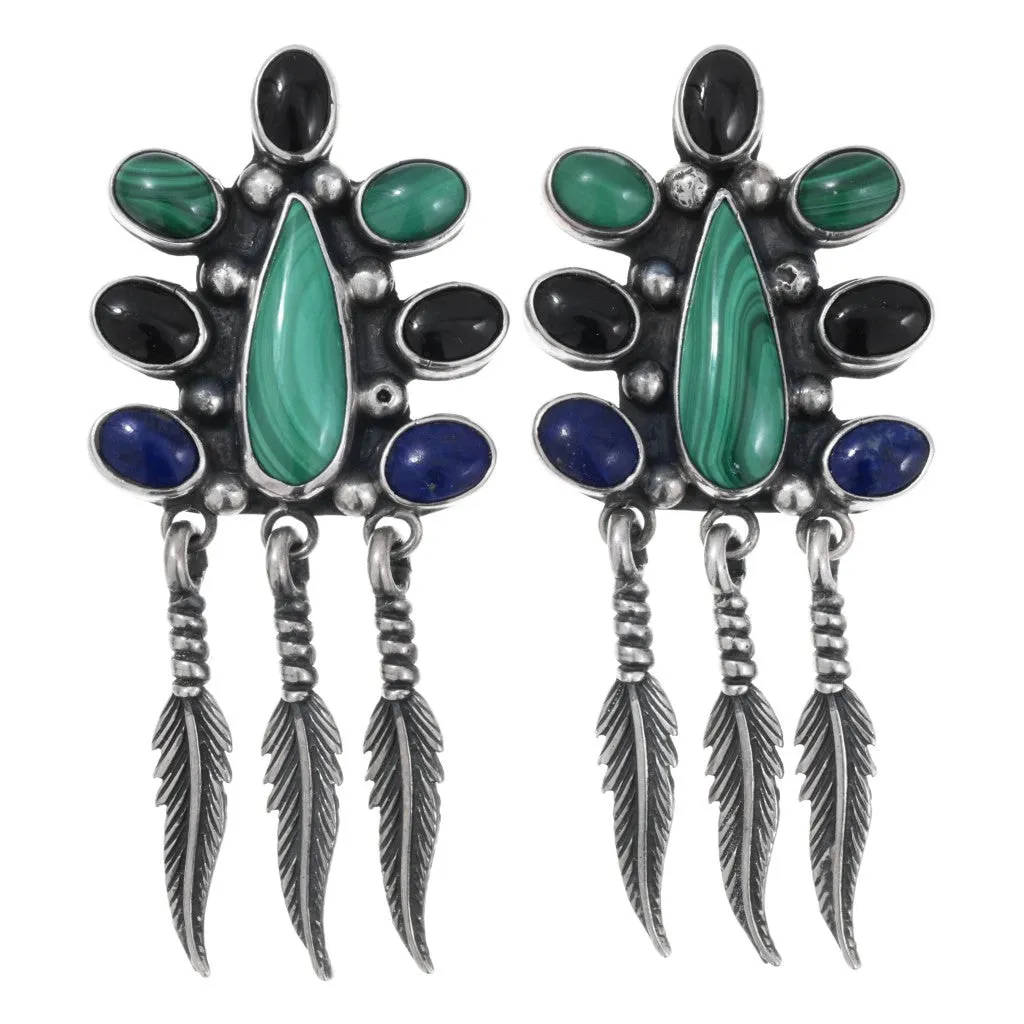 Vintage Multi-Stone Feather Earrings