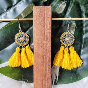 Vintage - Yellow Tassel Earrings