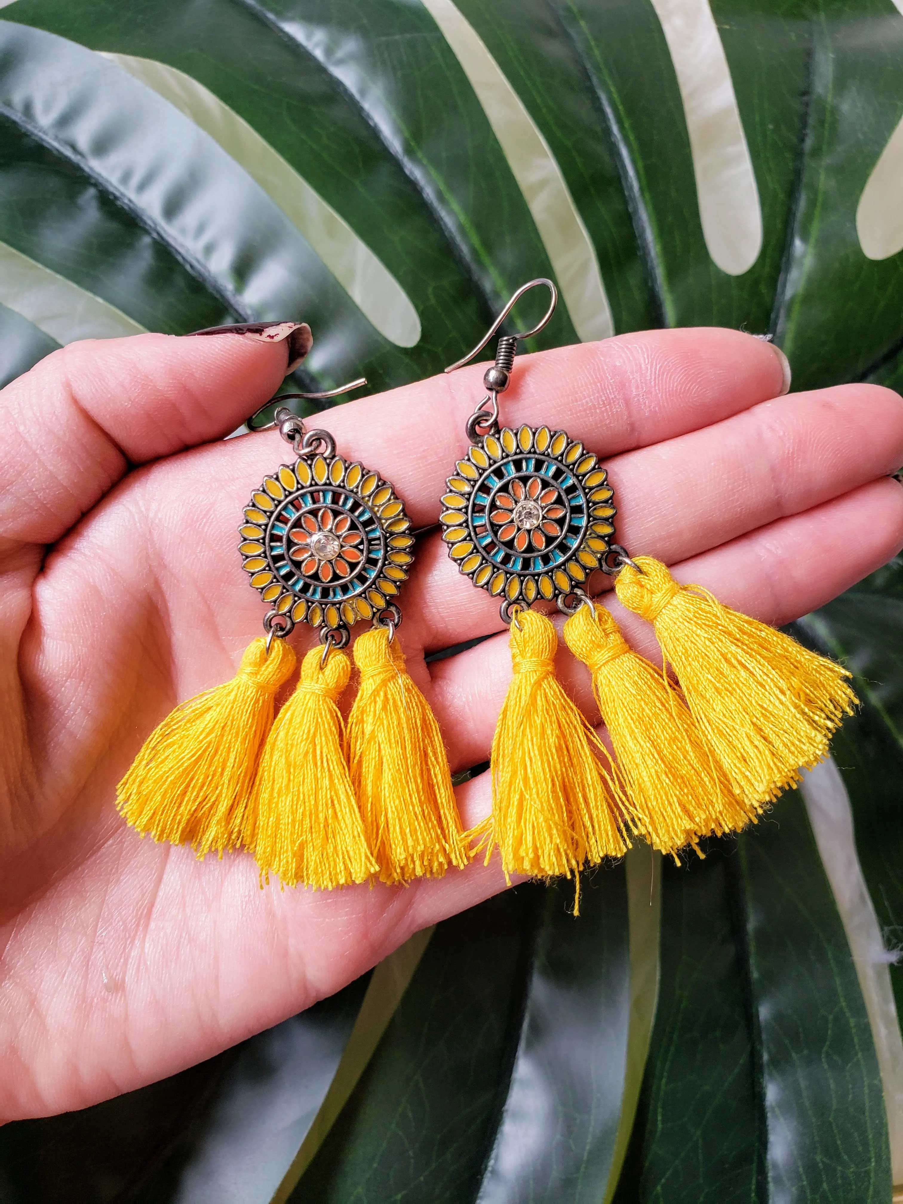 Vintage - Yellow Tassel Earrings