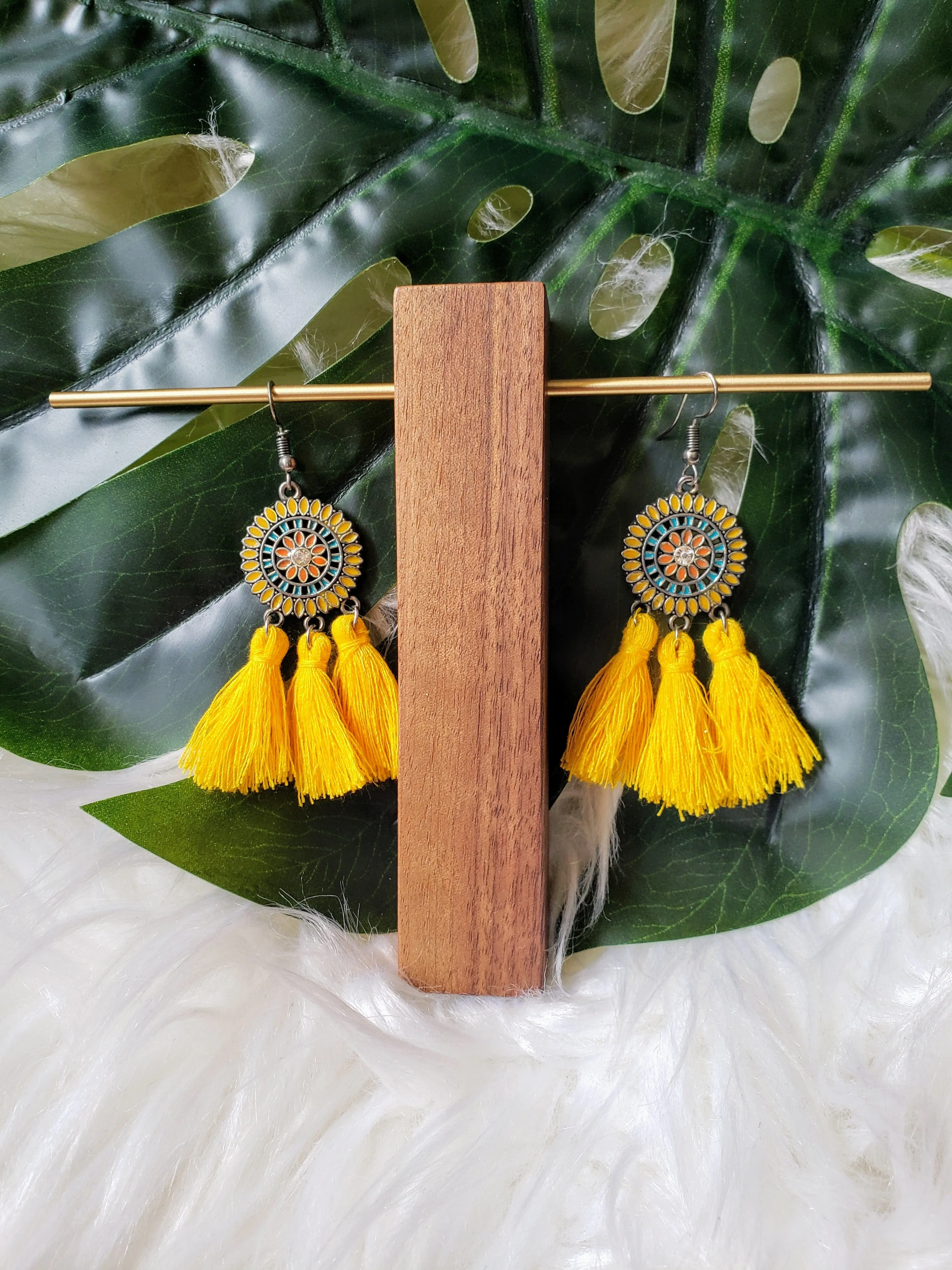 Vintage - Yellow Tassel Earrings