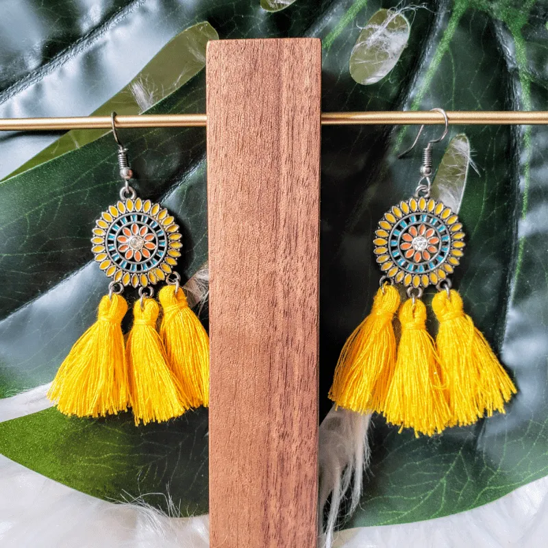 Vintage - Yellow Tassel Earrings