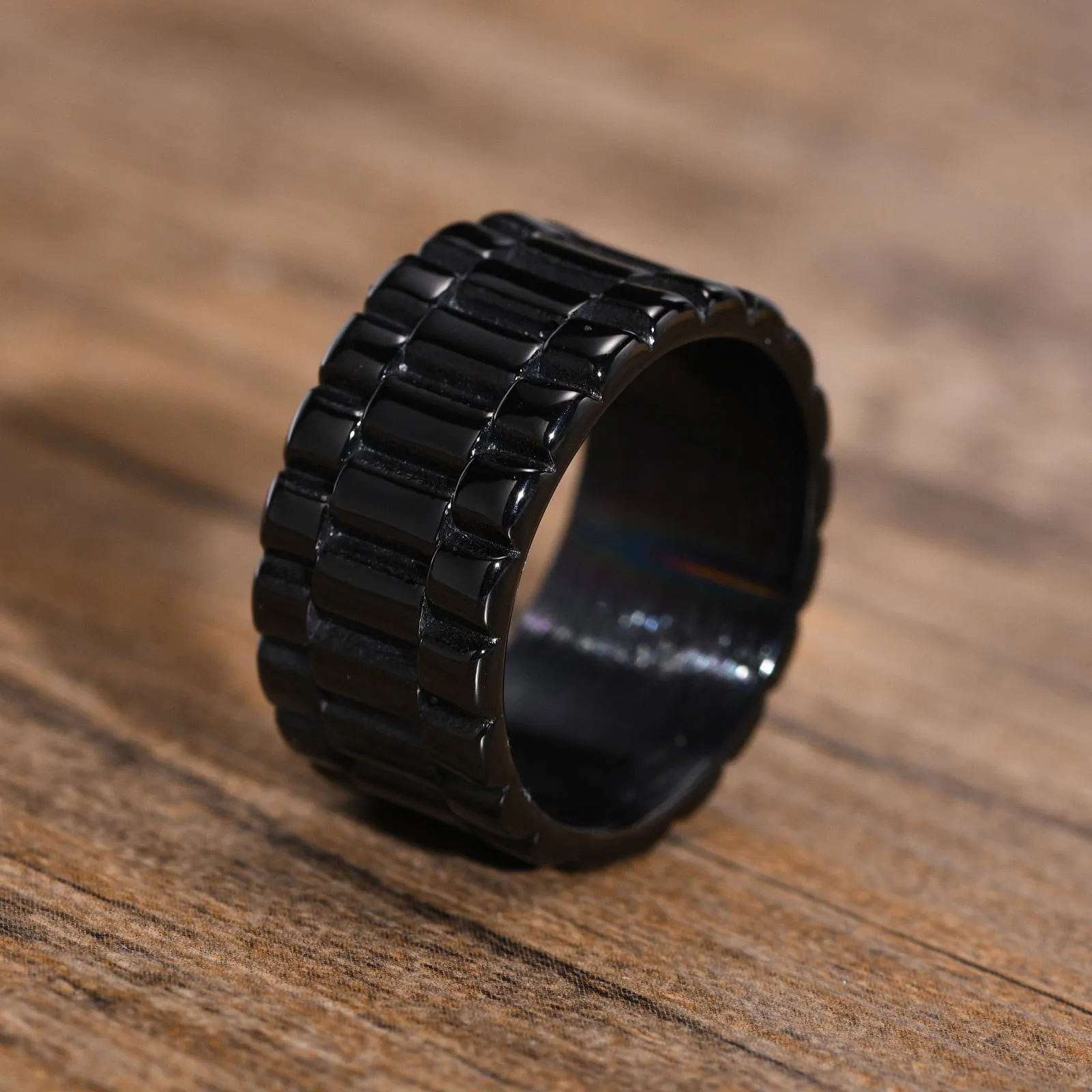 Vnox 11mm Watch Band Shaped Ring for Men, Gold Color Stainless Steel Punk Finger Band, Rock Gothic Hiphop Boy Jewelry