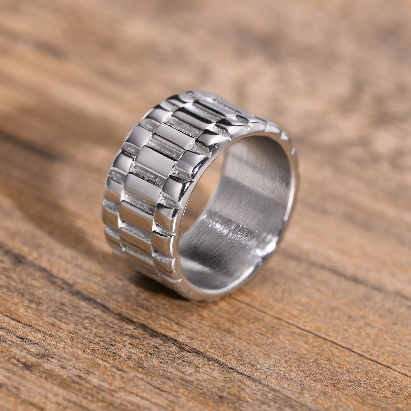 Vnox 11mm Watch Band Shaped Ring for Men, Gold Color Stainless Steel Punk Finger Band, Rock Gothic Hiphop Boy Jewelry