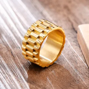 Vnox 11mm Watch Band Shaped Ring for Men, Gold Color Stainless Steel Punk Finger Band, Rock Gothic Hiphop Boy Jewelry