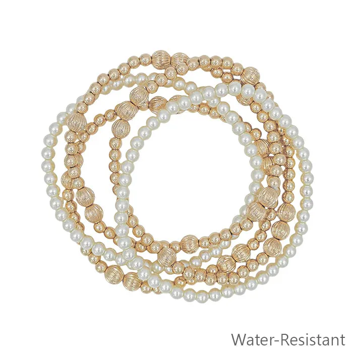 Water Resistant Gold Textured Beaded and Pearl