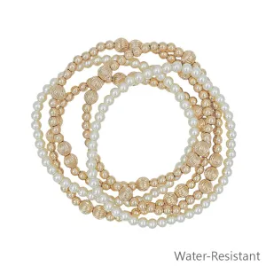 Water Resistant Gold Textured Beaded and Pearl