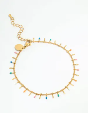 Waterproof Gold Plated Stainless Steel Multicoloured Beaded Anklet