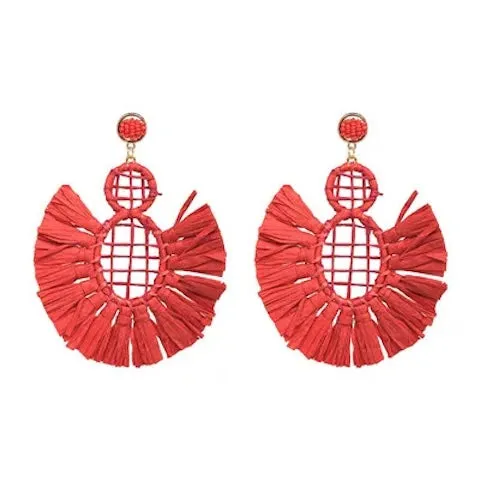 Wella Bohemian Straw Fan Tassel Earrings