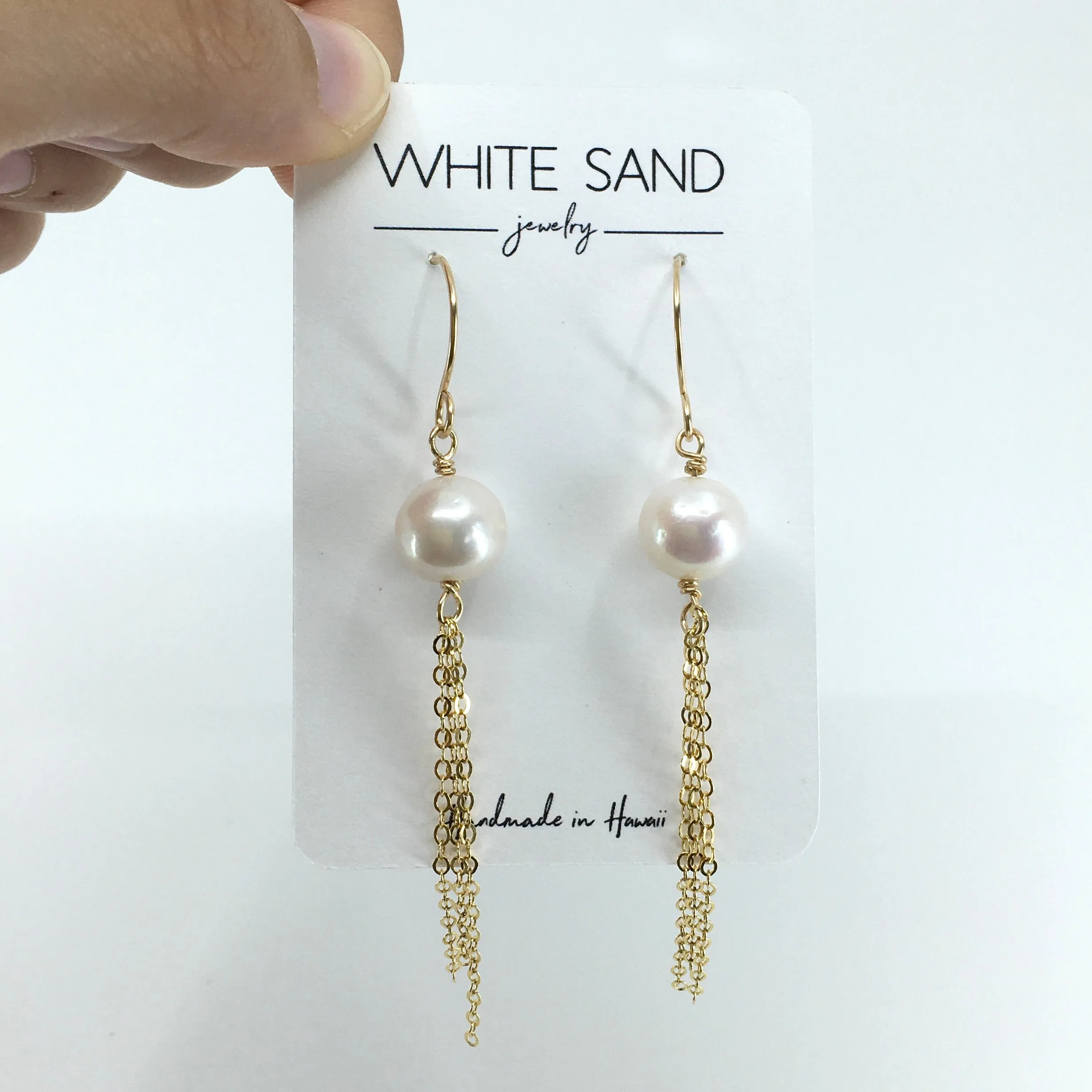White Edison Pearl Tassel Chain Earrings