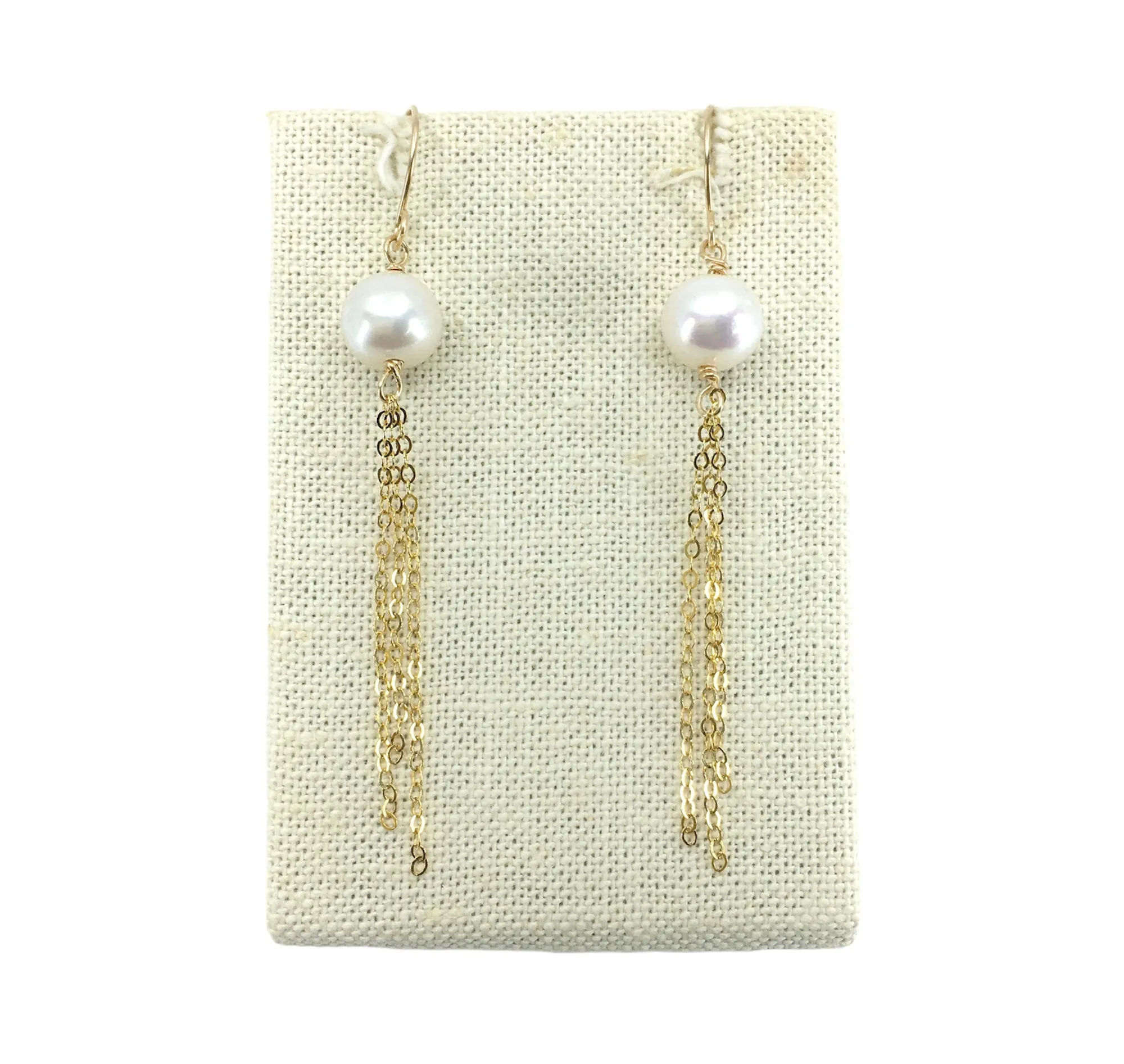 White Edison Pearl Tassel Chain Earrings