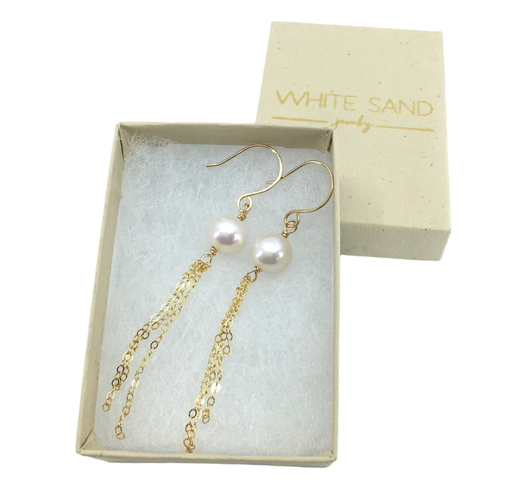 White Edison Pearl Tassel Chain Earrings