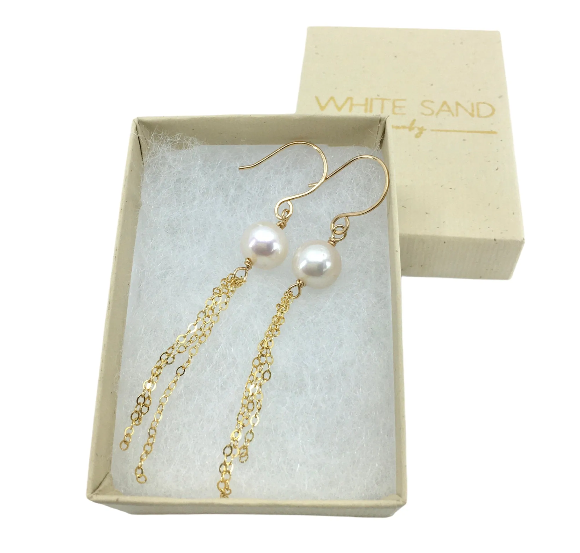 White Edison Pearl Tassel Chain Earrings