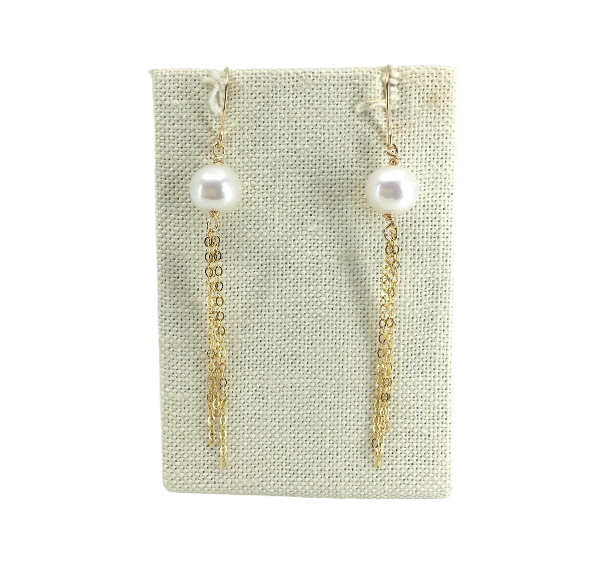 White Edison Pearl Tassel Chain Earrings