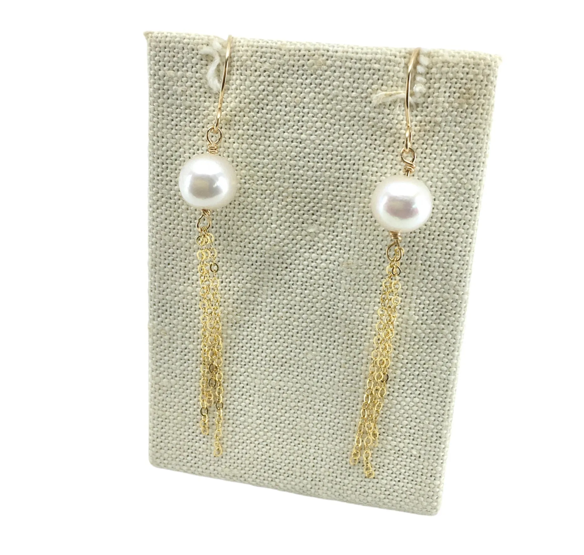 White Edison Pearl Tassel Chain Earrings