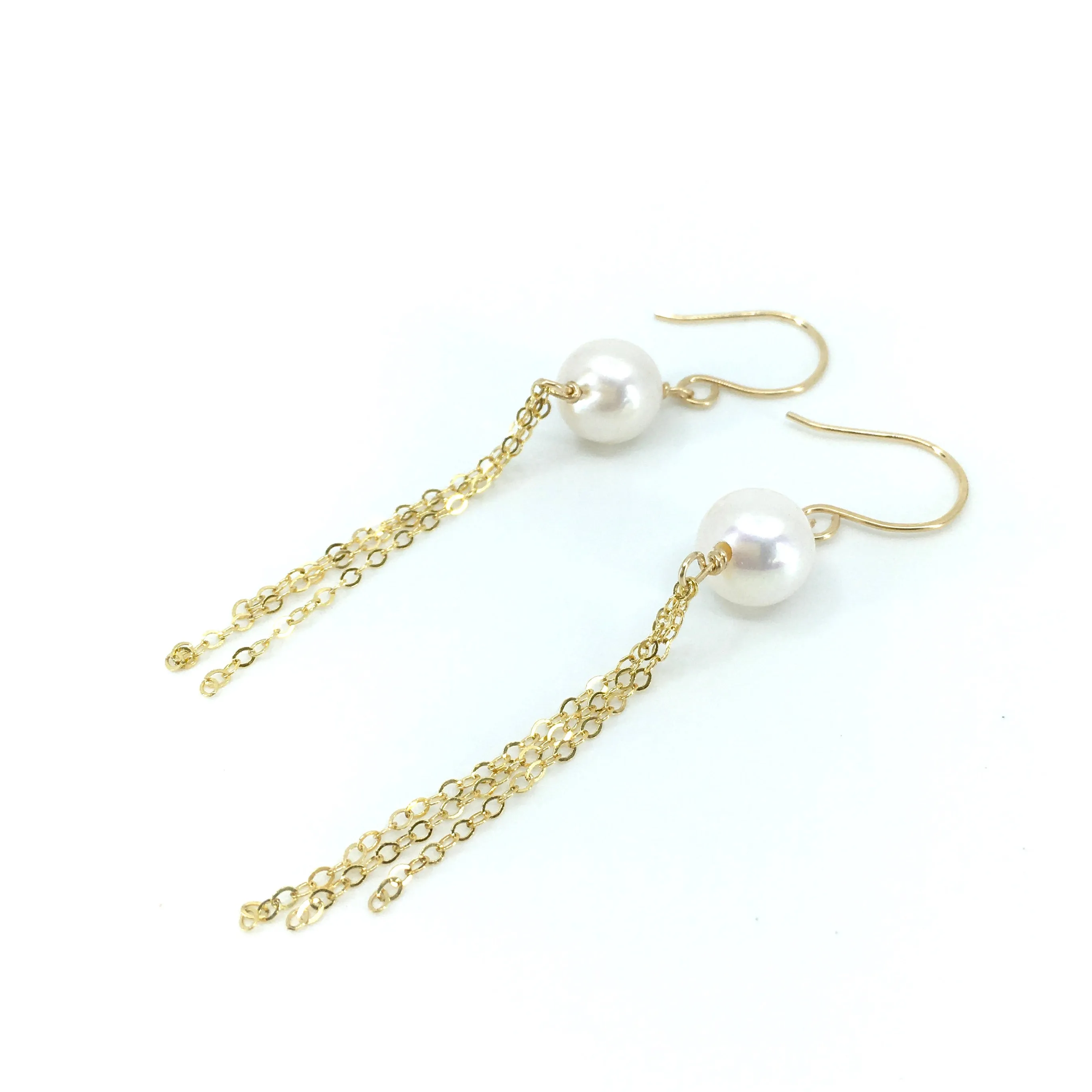 White Edison Pearl Tassel Chain Earrings