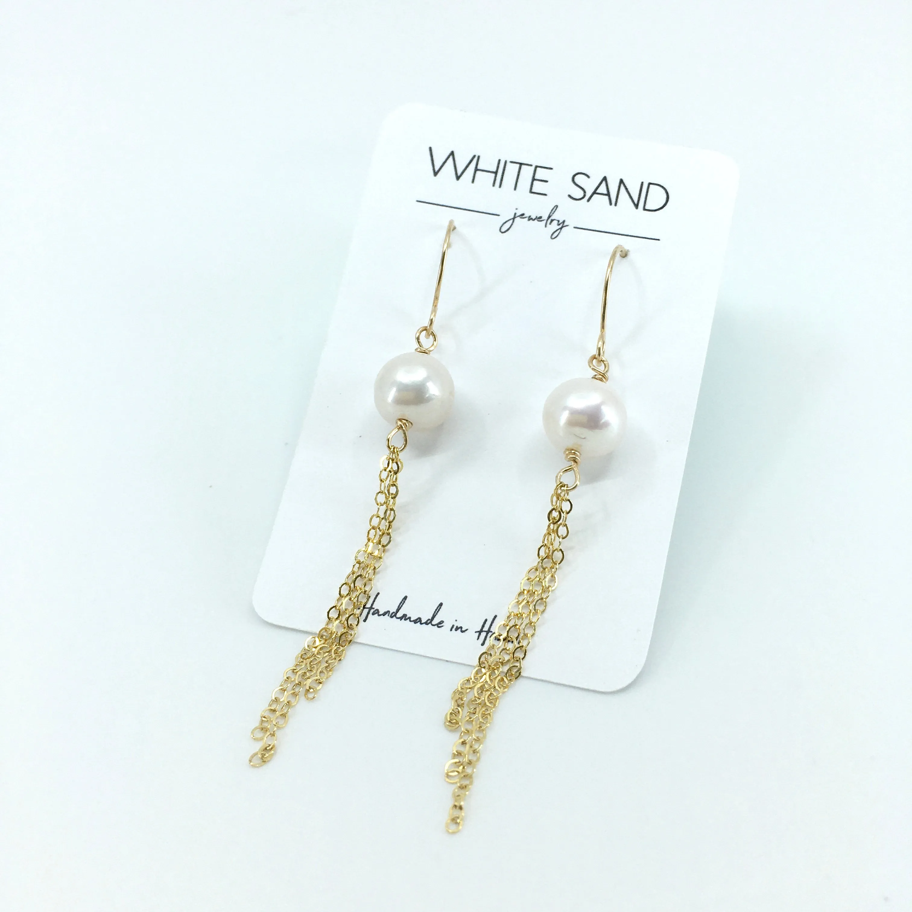 White Edison Pearl Tassel Chain Earrings