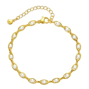 White Pearl & 18K Gold-Plated Eye Chain Bracelet