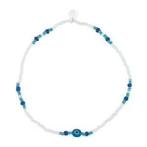 White, Turquoise & Blue Seedbead Eye of Protection Anklet