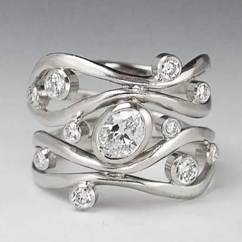Wide Ring for Women Gold Color Luxury Twist Design Band Cocktail Rings Fashion Female Accessories Party Jewelry