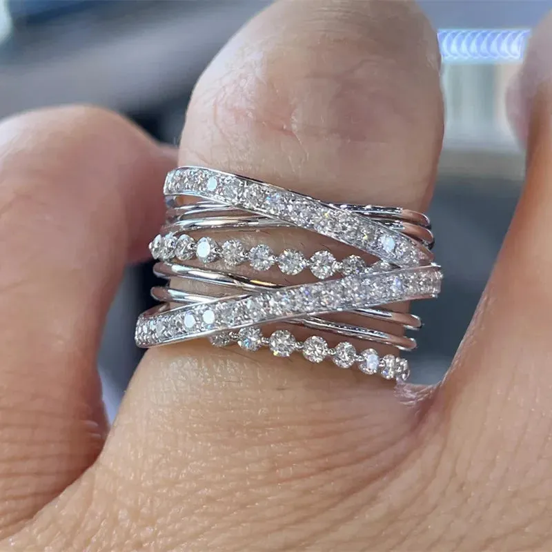 Wide Ring for Women Gold Color Luxury Twist Design Band Cocktail Rings Fashion Female Accessories Party Jewelry