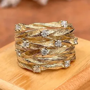Wide Ring for Women Gold Color Luxury Twist Design Band Cocktail Rings Fashion Female Accessories Party Jewelry