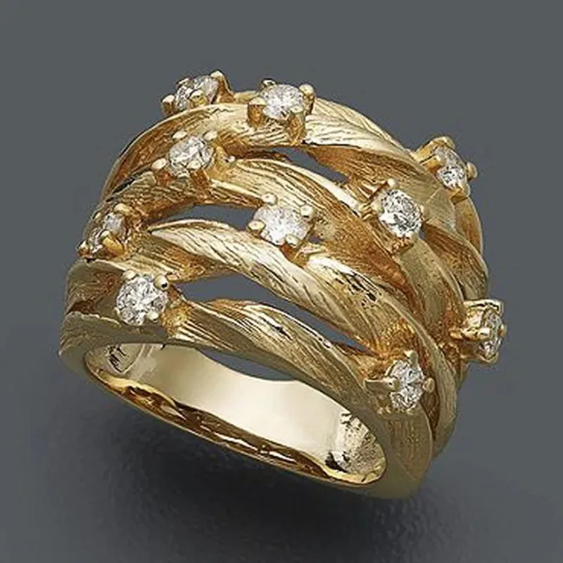 Wide Ring for Women Gold Color Luxury Twist Design Band Cocktail Rings Fashion Female Accessories Party Jewelry